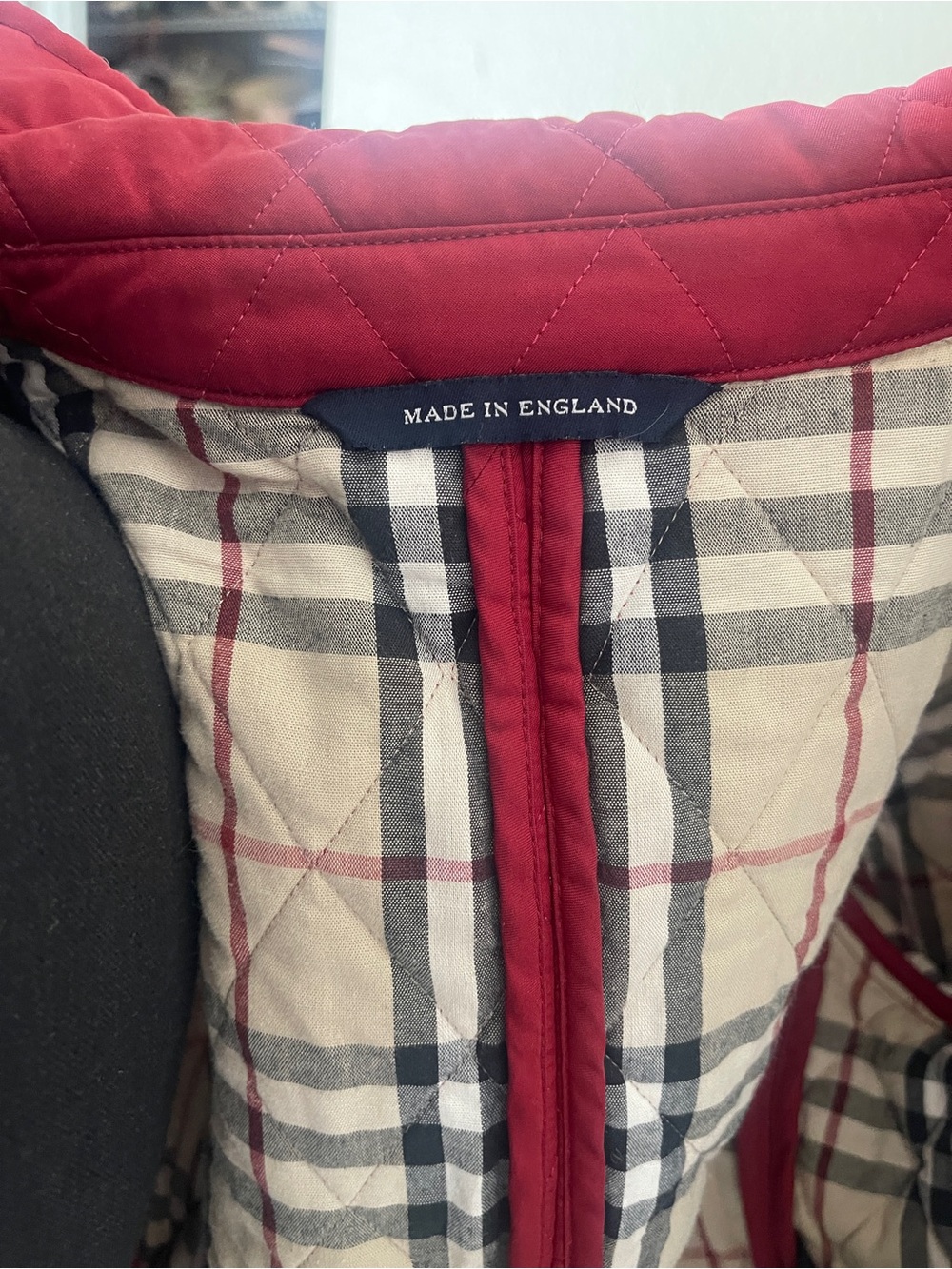 Burberry Quilted Red Puffer Jacket with Signature Plaid Trim - Picture 10 of 13